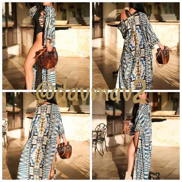 SOUTHWESTERN Turquoise Kimono - Picture 2 of 10